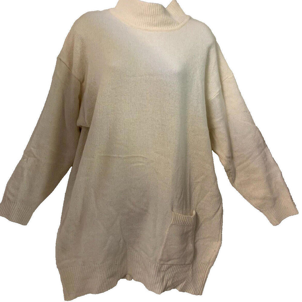 Paul Et Duffier Sweater Women's L Cream Lambswool Angora Pockets Long Sleeve VTG